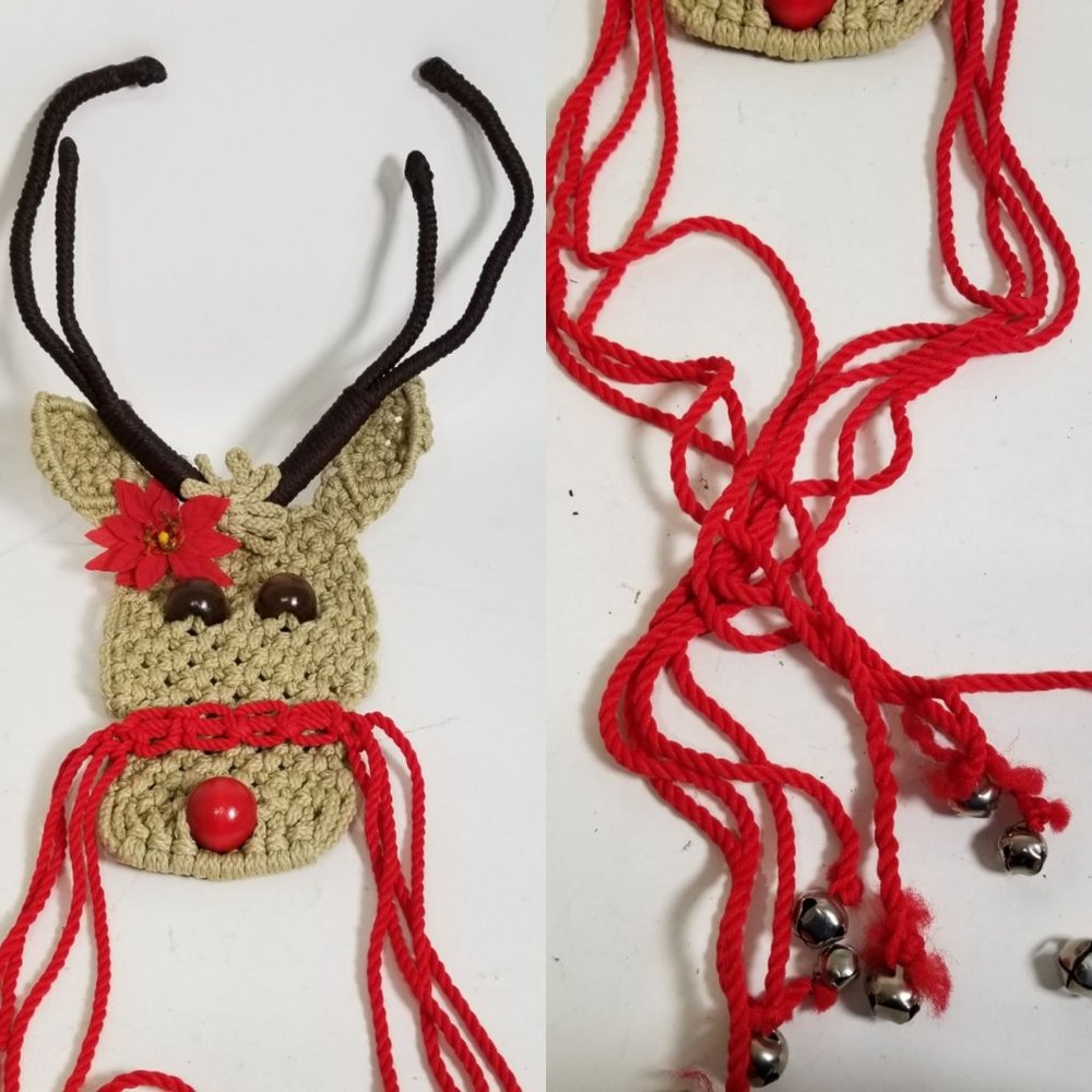 Handmade Boho Macrame Reindeer Holiday Christmas Wall Door Bells Decor Unique 29